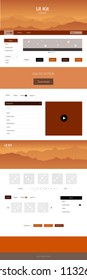 Dark Red vector web ui kit with mountains. Web ui kit with abstract gradient hills in its header. Beautiful layout for websites, landing pages.