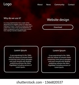 Dark Red vector web ui kit with nebula stars. Simple Material Design Kit with colorful clouds in header. Beautiful layout for websites, landing pages.