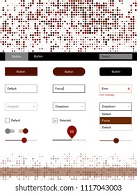 Dark Red vector wireframe kit with dots. Web ui kit with abstract gradient circles in its header. Modern template for your landing page.