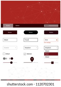 Dark Red vector wireframe kit with crystals, circles. Style guide in polygonal style with triangles, circles. This sample is for your landing page.