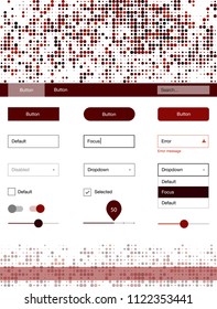 Dark Red vector wireframe kit with dots. Web ui kit with abstract gradient circles in its header. This template you can use for websites.