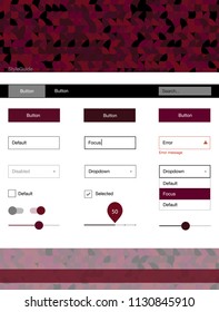 Dark Red vector wireframe kit with dots. Modern Style guide with colorful gradient circles in its header. This template you can use for websites.
