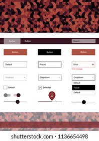 Dark Red vector wireframe kit with dots. Colorful ui/ux kit with header consisted of spheres. Modern template for your landing page.