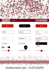 Dark Red vector wireframe kit with dots. Web ui kit with abstract gradient circles in its header. Modern template for your landing page.