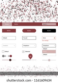 Dark Red vector wireframe kit with dots. Beautiful ui ux kit with colorful dots in its header. This sample is for your landing page.