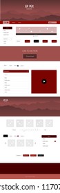 Dark Red vector wireframe kit with nature. Simple Material Design Kit with colorful mountains in header. Modern template for your landing page.