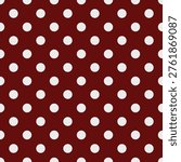 Dark red and white polka dots circle background for backdrop and wallpaper template. repeat seamless style design for fabric printing.
Design for dress, gift wrapping paper, clothes, tablecloth, net, copy space, background, for your text.Vector illustration. File graphics for designer. Polka dots fabric style.