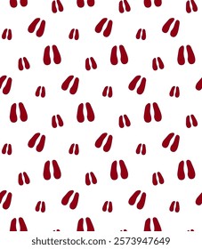 dark red and white seamless pattern of sheep hoof prints silhouette. Equine footprints. Vector isolated on transparent background. Print, textile, wrapping paper
