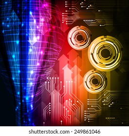 Dark red yellow blue Light Abstract Technology background for computer graphic website internet. circuit.