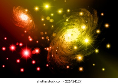 dark red yellow Defocused Light, Flickering Lights, Vector abstract festive background with bokeh defocused lights. Universe, galaxies, stars. 