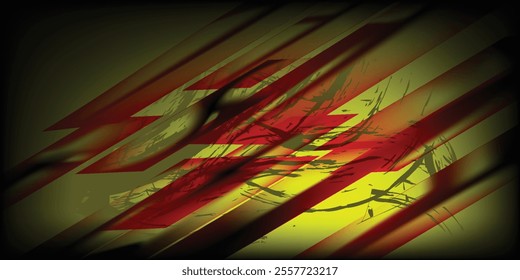 Dark red and yellow grunge stripes abstract banner design. mixed blood spots. Geometric tech vector background