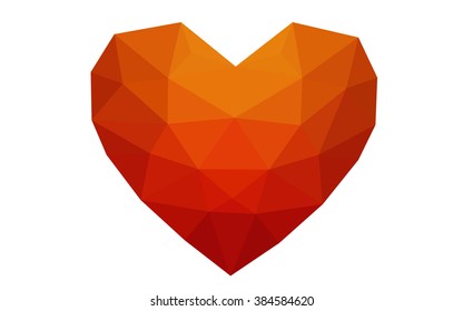 Dark Red, yellow heart isolated on white background. Geometric rumpled triangular low poly origami style gradient graphic illustration. Vector polygonal design for your business.