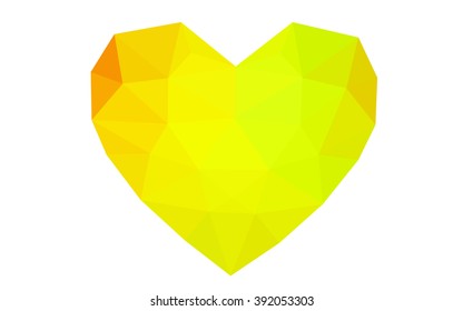 DArk Red, yellow heart isolated on white background. Geometric rumpled triangular low poly origami style gradient graphic illustration. Vector polygonal design for your business.