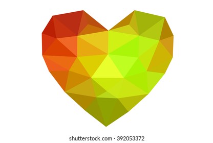 DArk Red, yellow heart isolated on white background. Geometric rumpled triangular low poly origami style gradient graphic illustration. Vector polygonal design for your business.