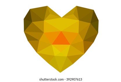 DArk Red, yellow heart isolated on white background. Geometric rumpled triangular low poly origami style gradient graphic illustration. Vector polygonal design for your business.