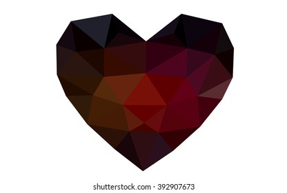 Dark Red, yellow heart isolated on white background. Geometric rumpled triangular low poly origami style gradient graphic illustration. Vector polygonal design for your business.