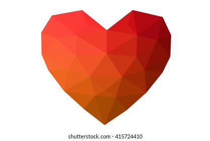 DArk Red, yellow heart isolated on white background. Geometric rumpled triangular low poly origami style gradient graphic illustration. Vector polygonal design for your business.
