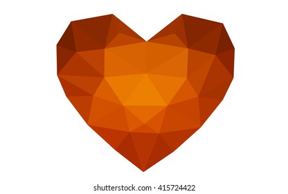 DArk Red, yellow heart isolated on white background. Geometric rumpled triangular low poly origami style gradient graphic illustration. Vector polygonal design for your business.