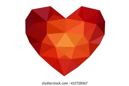 DArk Red, yellow heart isolated on white background. Geometric rumpled triangular low poly origami style gradient graphic illustration. Vector polygonal design for your business.