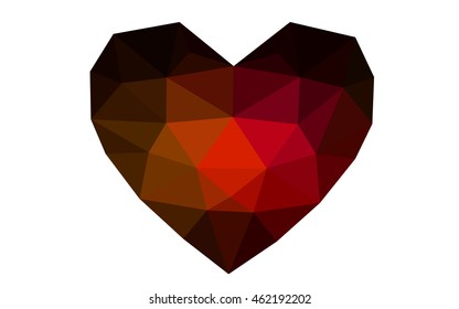 DArk Red, yellow heart isolated on white background. Geometric rumpled triangular low poly origami style gradient graphic illustration. Vector polygonal design for your business.