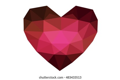 DArk Red, yellow heart isolated on white background. Geometric rumpled triangular low poly origami style gradient graphic illustration. Vector polygonal design for your business.