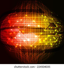 Dark red yellow Light Abstract Technology background for computer graphic website and internet, circuit board.