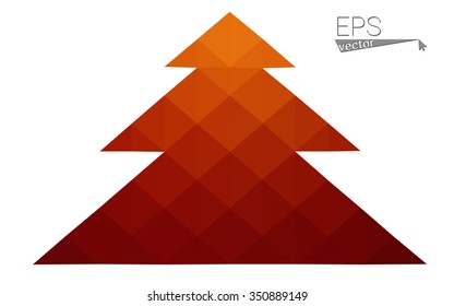 Dark red, yellow low polygon style christmas tree vector illustration consisting of triangles.Abstract polygonal origami or crystal design of New Years celebration. Isolated on white background.