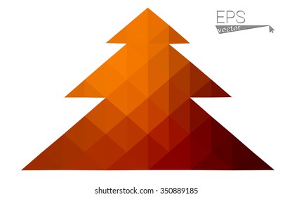 Dark red, yellow low polygon style christmas tree vector illustration consisting of triangles.Abstract polygonal origami or crystal design of New Years celebration. Isolated on white background.