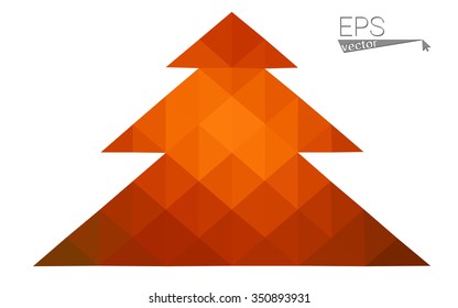 Dark red, yellow low polygon style christmas tree vector illustration consisting of triangles.Abstract polygonal origami or crystal design of New Years celebration. Isolated on white background.