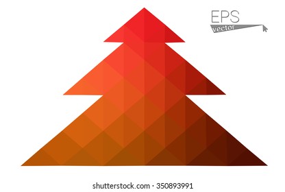 Dark red, yellow low polygon style christmas tree vector illustration consisting of triangles.Abstract polygonal origami or crystal design of New Years celebration. Isolated on white background.