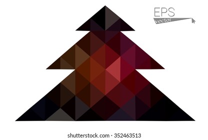 Dark red, yellow low polygon style christmas tree vector illustration consisting of triangles.Abstract polygonal origami or crystal design of New Years celebration. Isolated on white background.