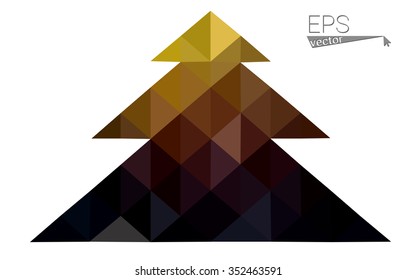 Dark red, yellow low polygon style christmas tree vector illustration consisting of triangles.Abstract polygonal origami or crystal design of New Years celebration. Isolated on white background.