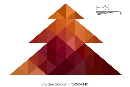 Dark red, yellow low polygon style christmas tree vector illustration consisting of triangles.Abstract polygonal origami or crystal design of New Years celebration. Isolated on white background.