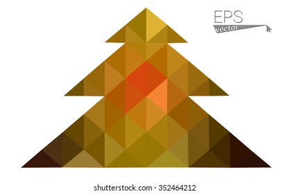 Dark red, yellow low polygon style christmas tree vector illustration consisting of triangles.Abstract polygonal origami or crystal design of New Years celebration. Isolated on white background.