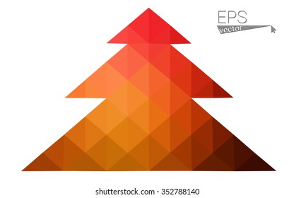 Dark red, yellow low polygon style christmas tree vector illustration consisting of triangles. Abstract polygonal origami or crystal design of New Years celebration. Isolated on white background.