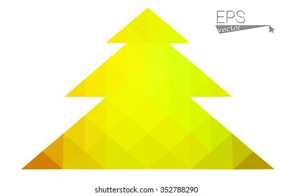 Dark red, yellow low polygon style christmas tree vector illustration consisting of triangles. Abstract polygonal origami or crystal design of New Years celebration. Isolated on white background.