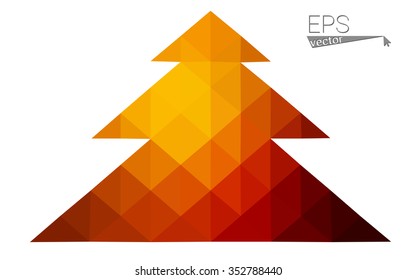 Dark red, yellow low polygon style christmas tree vector illustration consisting of triangles. Abstract polygonal origami or crystal design of New Years celebration. Isolated on white background.