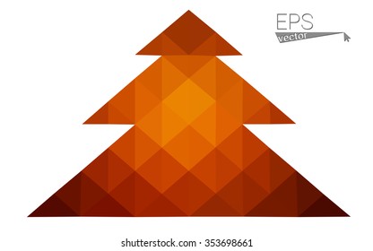 Dark red, yellow low polygon style christmas tree vector illustration consisting of triangles.Abstract polygonal origami or crystal design of New Years celebration. Isolated on white background.