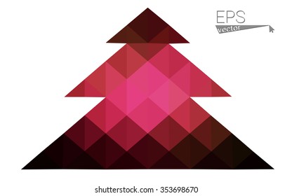 Dark red, yellow low polygon style christmas tree vector illustration consisting of triangles.Abstract polygonal origami or crystal design of New Years celebration. Isolated on white background.
