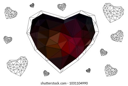 Dark Red, Yellow vector abstract glitter heart shape on white background in love concept for valentine's day with sweet and romantic moment. Polygonal design for your business.