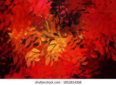 Rojo oscuro, fondo abstracto del vector amarillo con hojas. Ilustración decorativa con garabatos en plantilla abstracta. Nuevo estilo para su diseño de negocio.