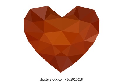 Dark Red, Yellow vector abstract Triangle Geometrical Heart on white polygonal background. Happy Valentine's Day Greeting Card. Stock template for your design.