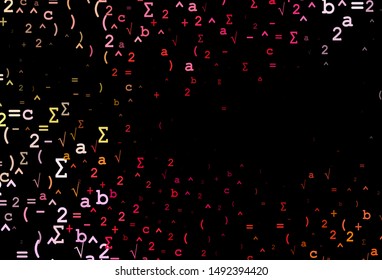 Dark Red, Yellow vector backdrop with algebra elements. Blurred design in simple style with collection of numerals. Smart design for your university promotion.