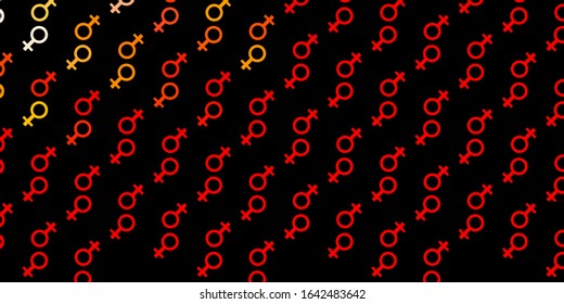 Dark Red, Yellow vector backdrop with woman's power symbols. Abstract illustration with a depiction of women's power. Best design to show the power of women.