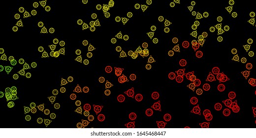 Dark Red, Yellow vector backdrop with mystery symbols. Retro design in abstract style with witchcraft forms. Simple design for occult depiction.