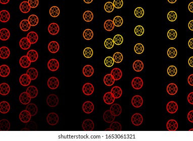 Dark Red, Yellow vector backdrop with mystery symbols. Illustration with magical signs of spiritual power. Simple design for occult depiction.
