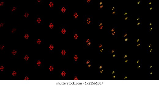 Dark Red, Yellow vector backdrop with woman's power symbols. Illustration with signs of women's strength and power. Design for International Women’s Day.