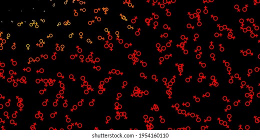 Dark Red, Yellow vector backdrop with mystery symbols. Colorful vintage illustration with gradient alchemy shapes. Best design halloween events.