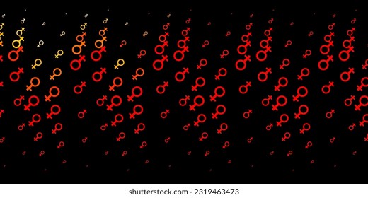 Dark Red, Yellow vector backdrop with woman's power symbols. Illustration with signs of women's strength and power. Background for International Women’s Day.
