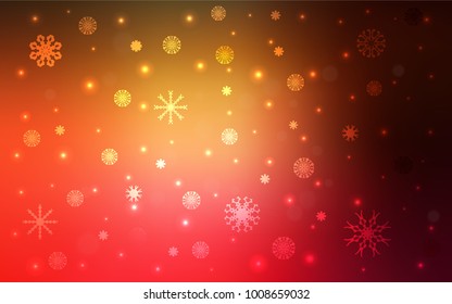 Dark Red, Yellow vector background with xmas snowflakes. Decorative shining illustration with snow on abstract template. The pattern can be used for year new  websites.